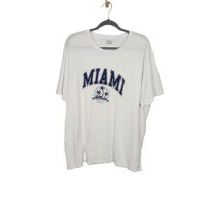 Miami Short Sleeve Crewneck Collegiate Printed Graphic Tee in White - Size L